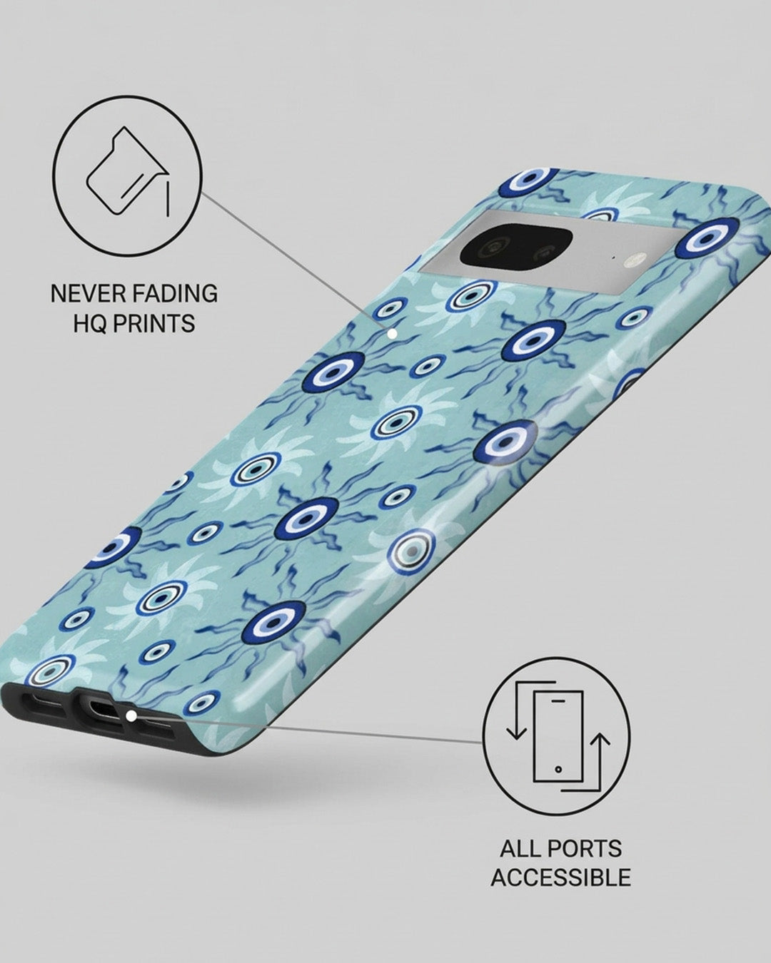 Blue Evil Eye Pattern Glossy Google Pixel 7 Case
