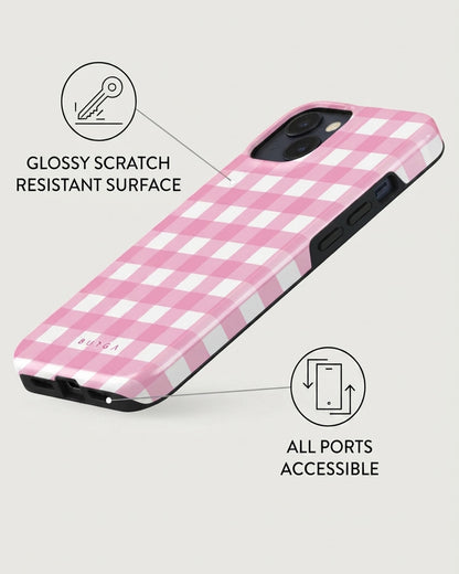 Pink Gingham Check iPhone 14 Plus Case