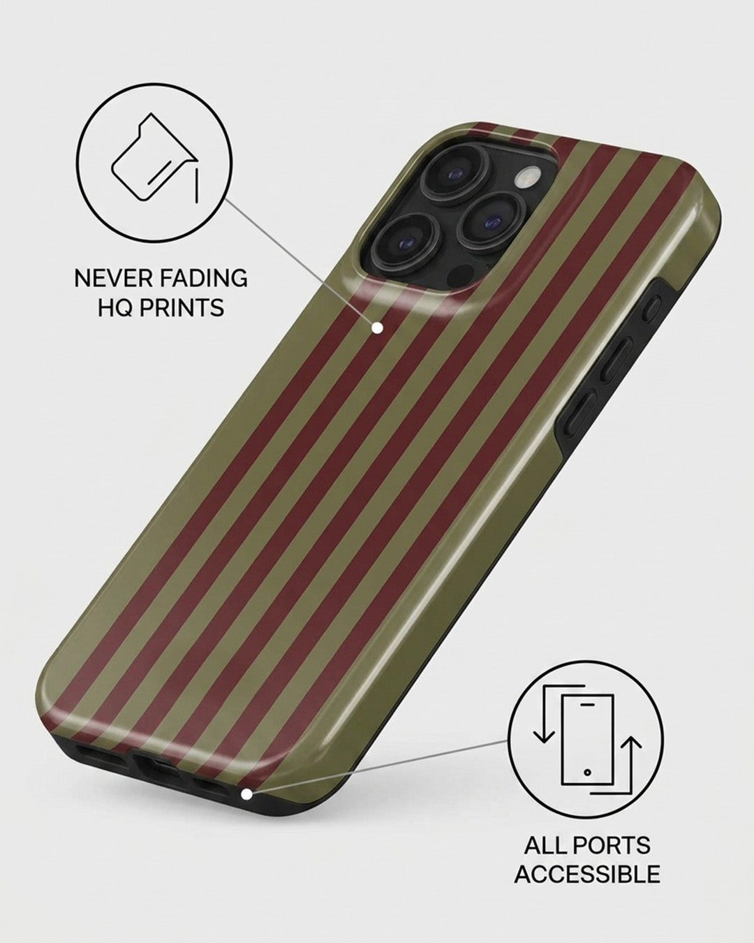Olive & Maroon Stripe iPhone 15 Pro Case