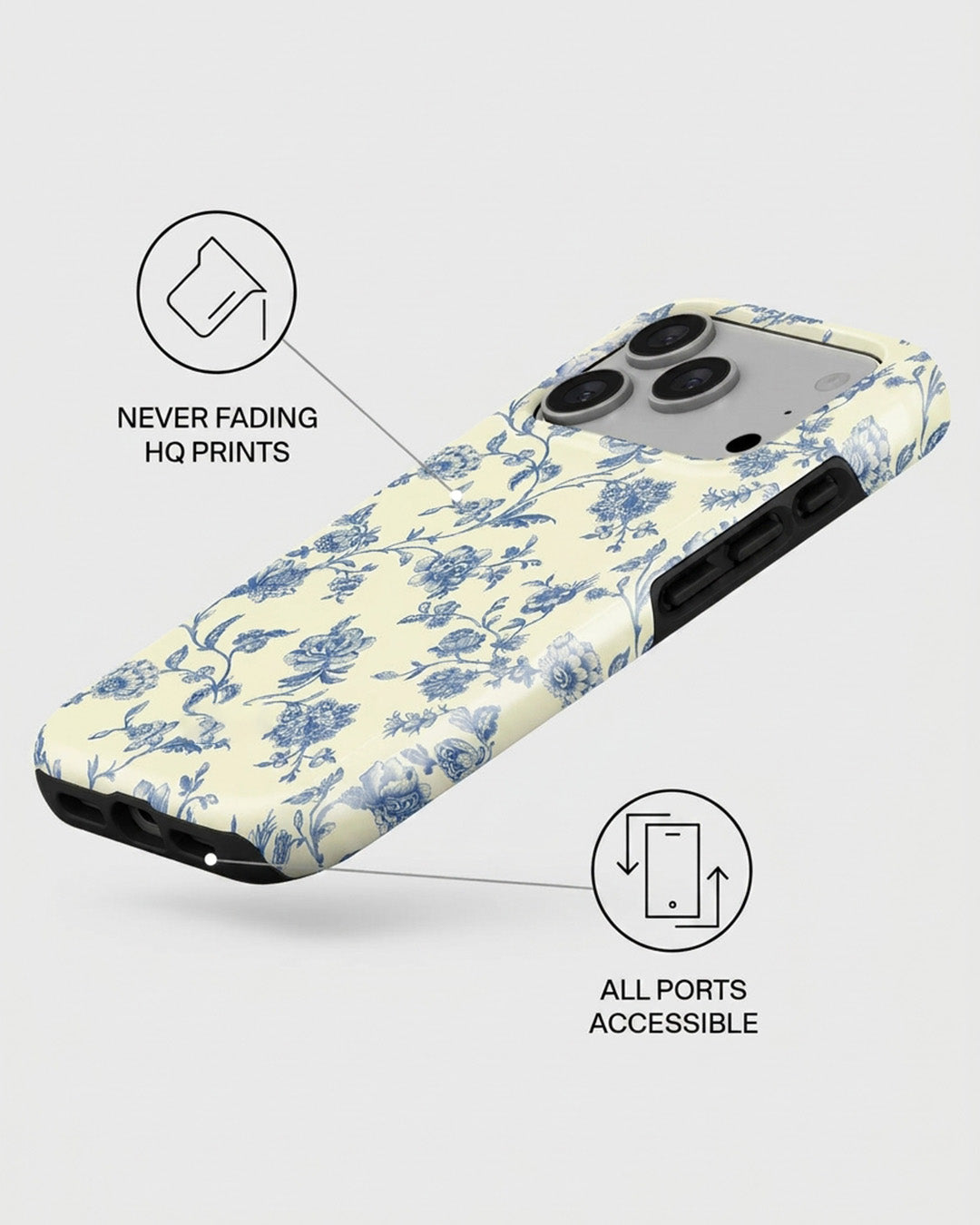 Blue Toile Floral iPhone 17 Pro Case