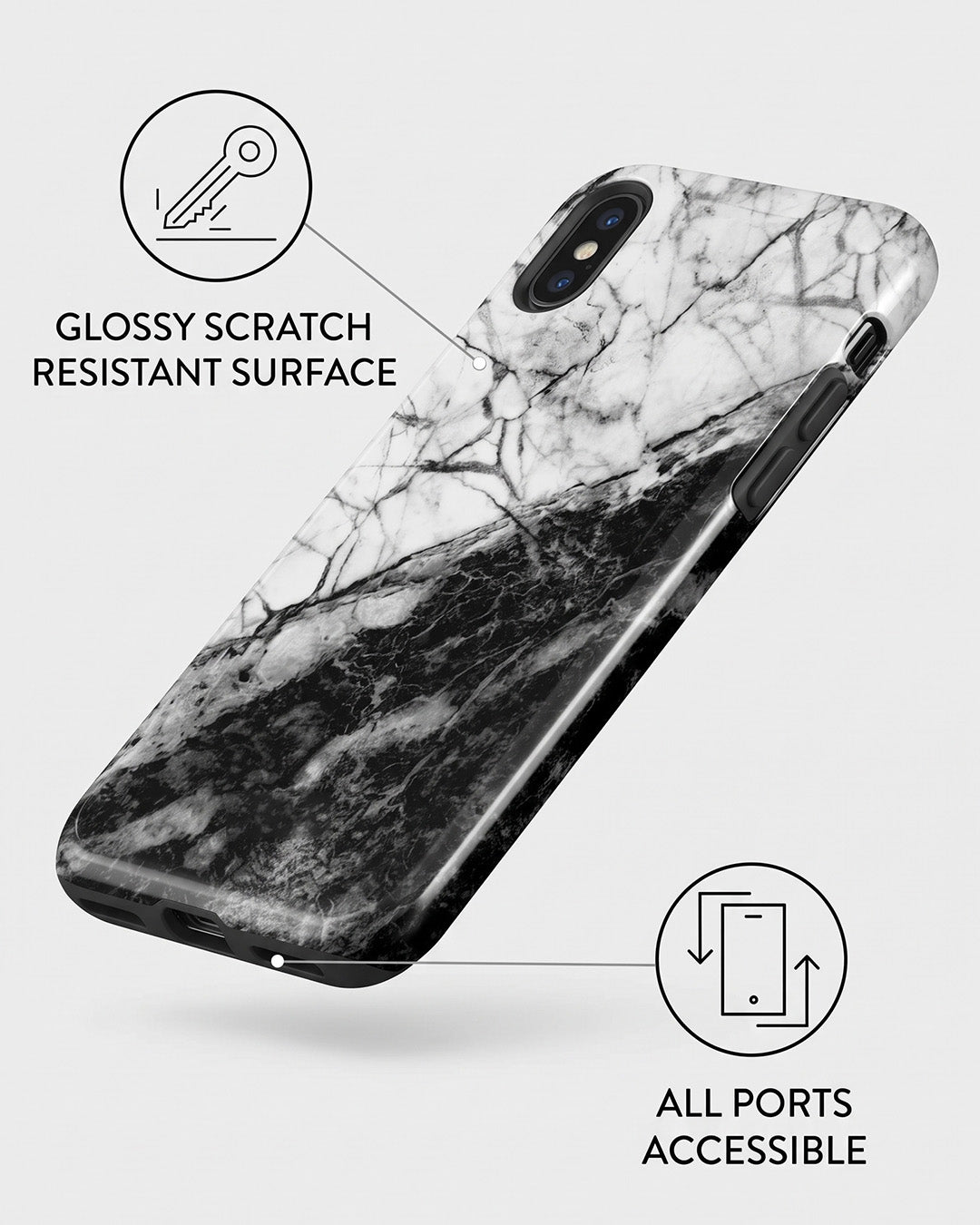 Black & White Marble iPhone X Case