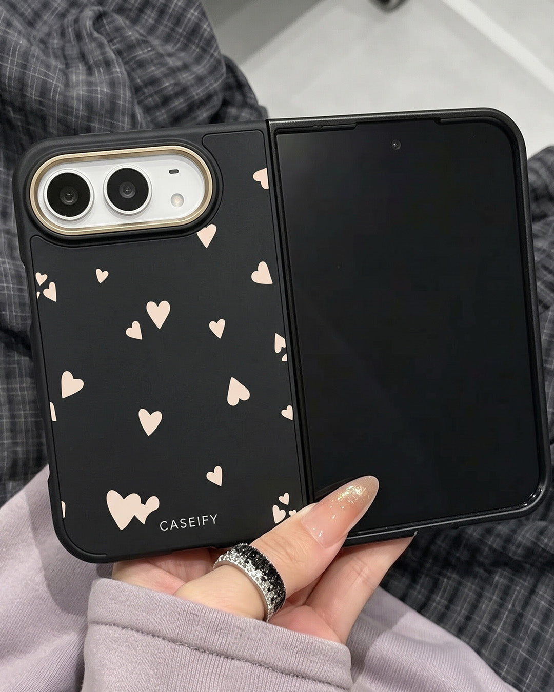Black Heart Print iPhone Duo Case