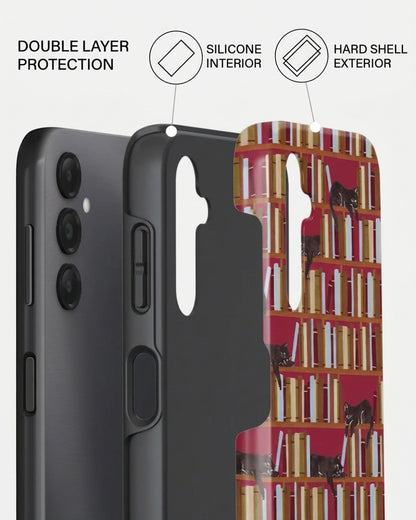Vintage Bookshelf & Cat Samsung Galaxy A25 Case