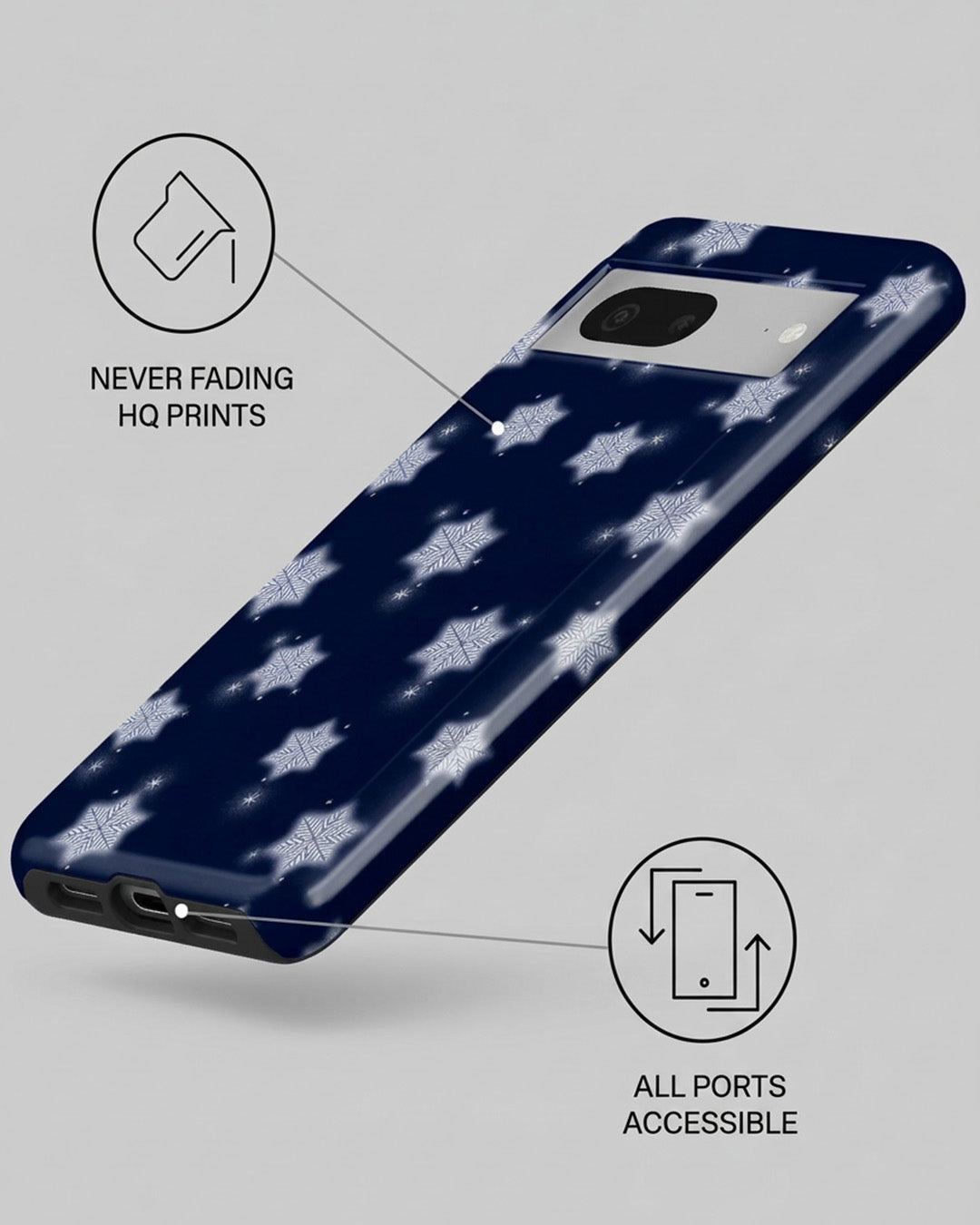 Navy Blue Snowflake Glossy Google Pixel 7 Case