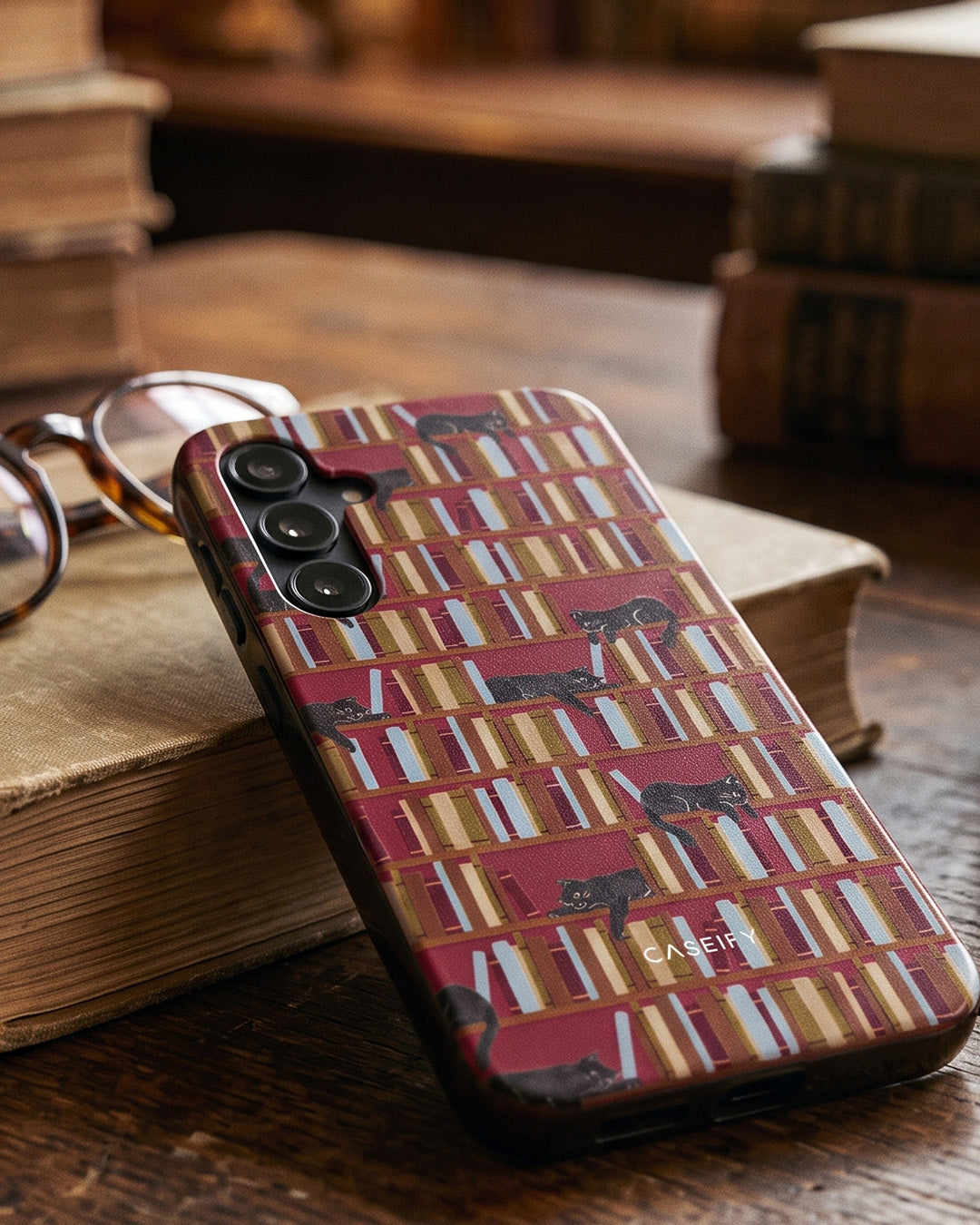 Vintage Bookshelf & Cat Samsung Galaxy A25 Case