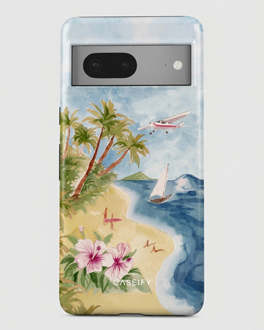 Tropical Island Watercolor Blue Glossy Google Pixel 7 Case