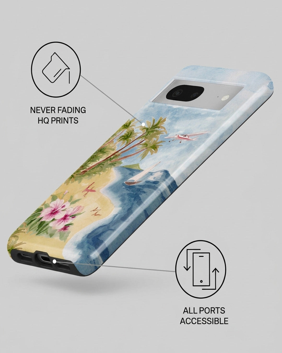 Tropical Island Watercolor Blue Glossy Google Pixel 7 Case