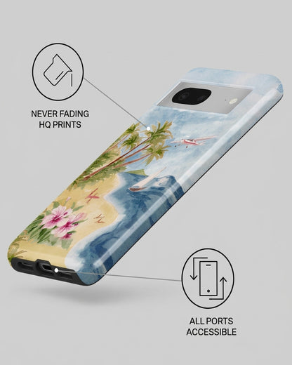 Tropical Island Watercolor Blue Glossy Google Pixel 7 Case