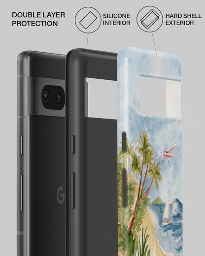 Tropical Island Watercolor Blue Glossy Google Pixel 7 Case