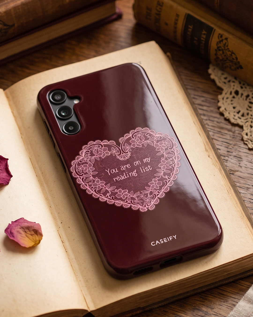 Burgundy Lace Heart Samsung Galaxy A25 Case