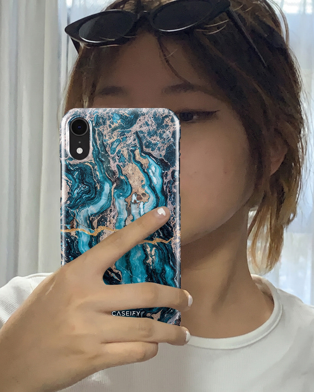Teal Gold Marble iPhone XR Case