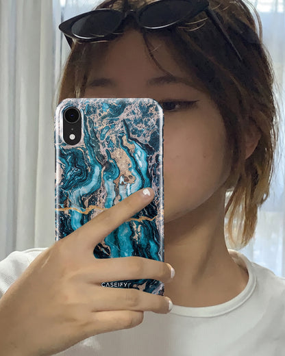 Teal Gold Marble iPhone XR Case