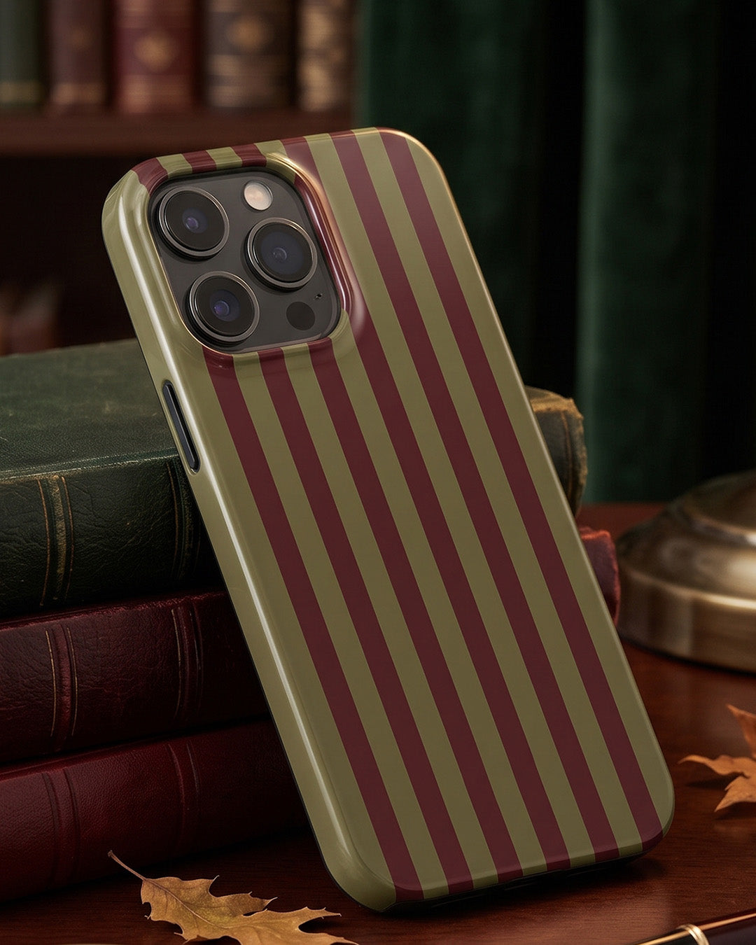 Olive & Maroon Stripe iPhone 15 Pro Case