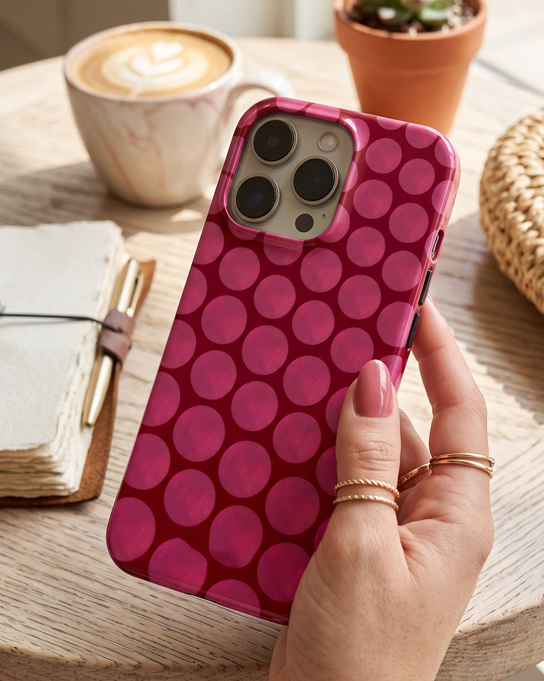 Magenta Polka Dot iPhone 16 Pro Max Case