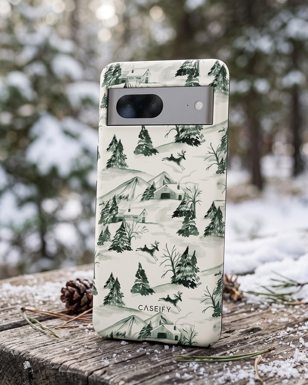 Winter Pine Forest Green Glossy Google Pixel 7 Case