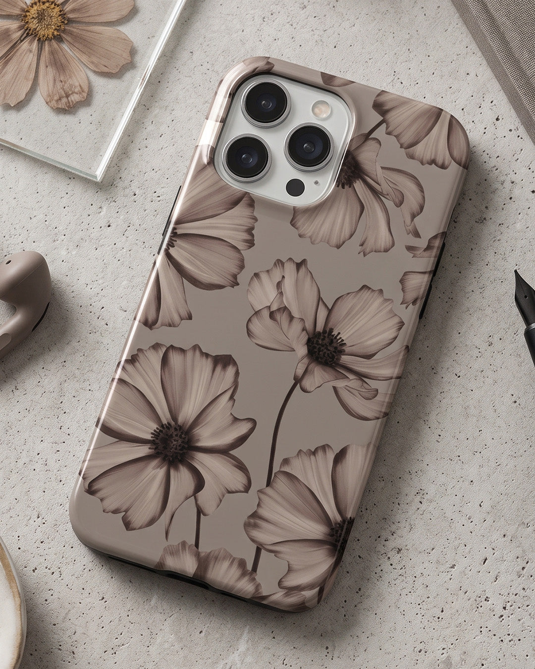 Sepia Cosmos Flower iPhone 14 Pro Max Case