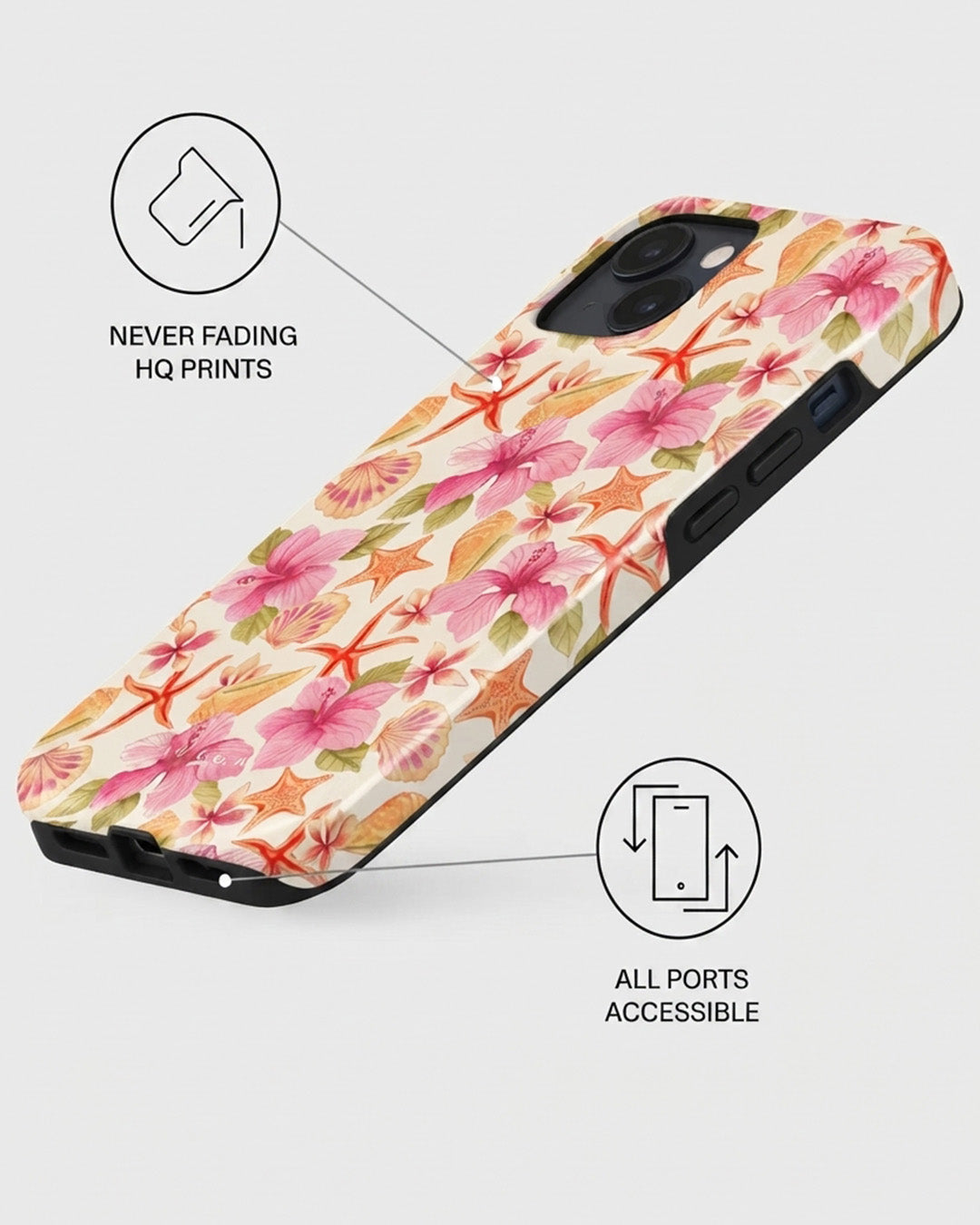Tropical Hibiscus & Shells iPhone 14 Plus Case