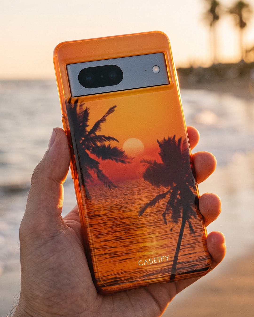 Tropical Sunset Orange Glossy Google Pixel 7 Case