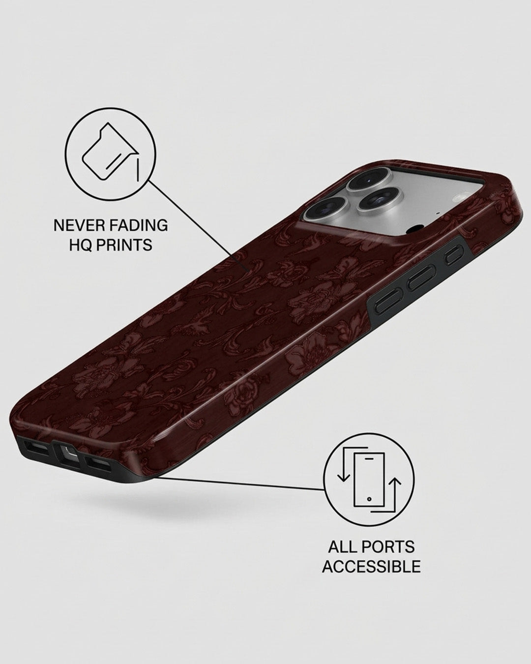 Burgundy Damask Floral iPhone 18 Pro Max Case