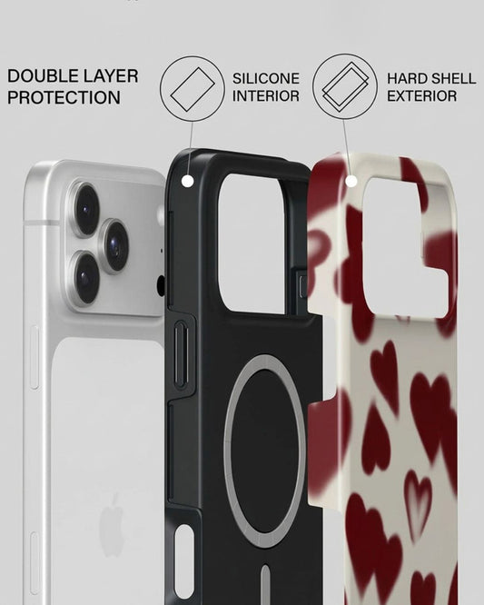 Burgundy Heart Print iPhone 17 Pro Max Case