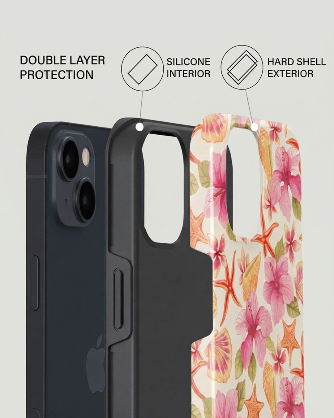 Tropical Hibiscus & Shells iPhone 14 Plus Case