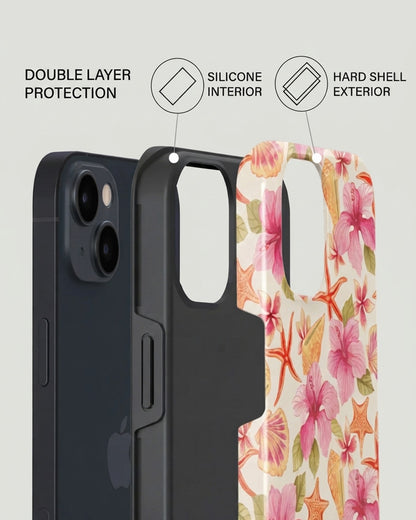 Tropical Hibiscus & Shells iPhone 14 Plus Case