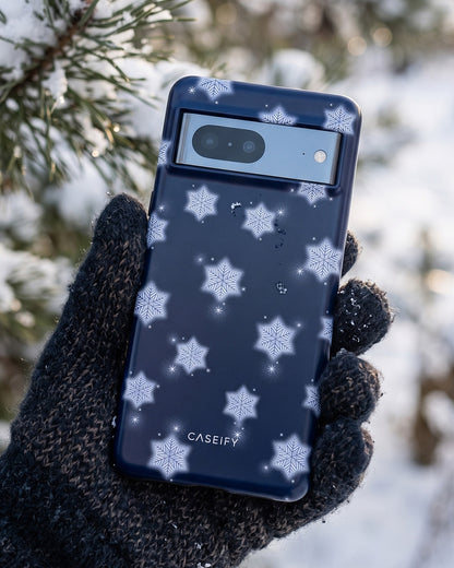 Navy Blue Snowflake Glossy Google Pixel 7 Case